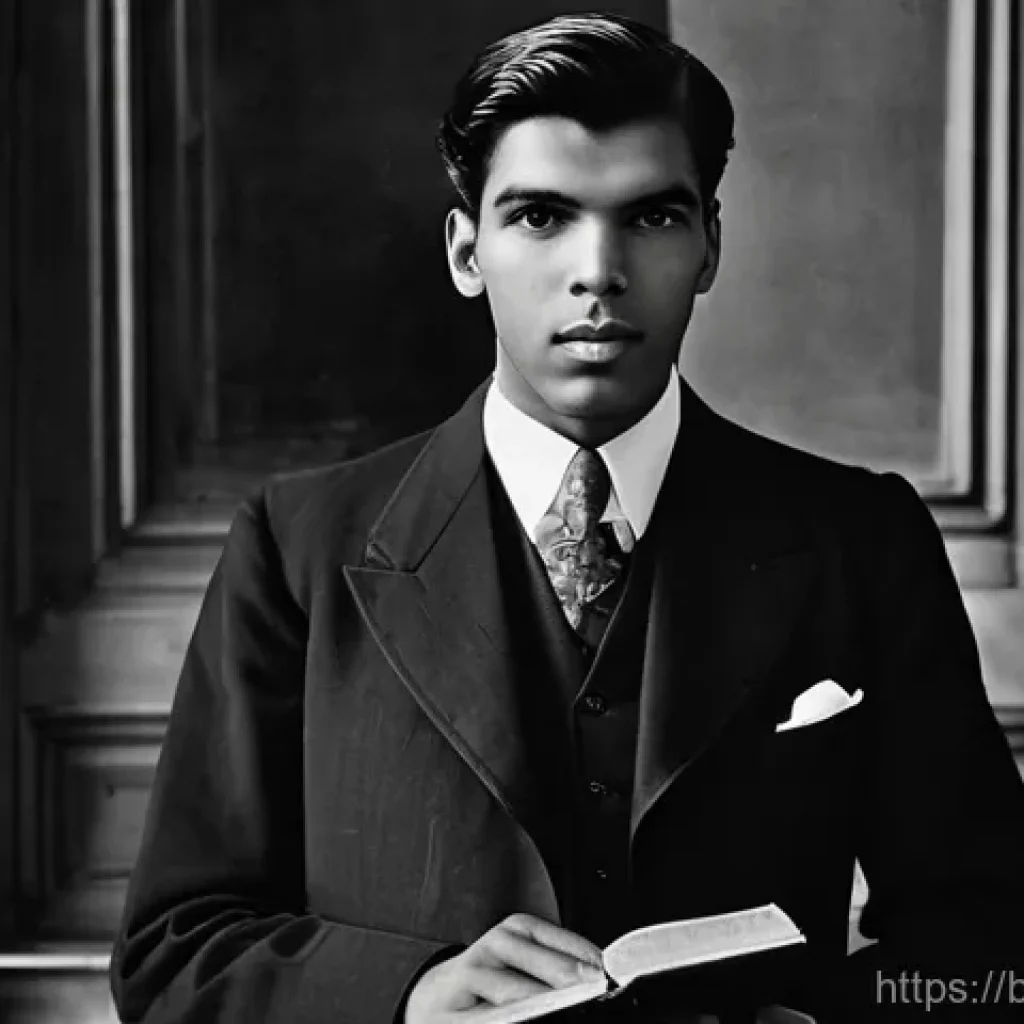 파키스탄 독립운동과 모하마드 알리 진나 - A dignified portrait of a young Muhammad Ali Jinnah in his early twenties, dressed impeccably in a c...