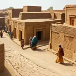 Home 22 파키스탄의 현대 건축과 전통 건축 비교 - **Prompt Title: Ancient Indus Valley City Life**
**Description:** A wide shot capturing a bustli...