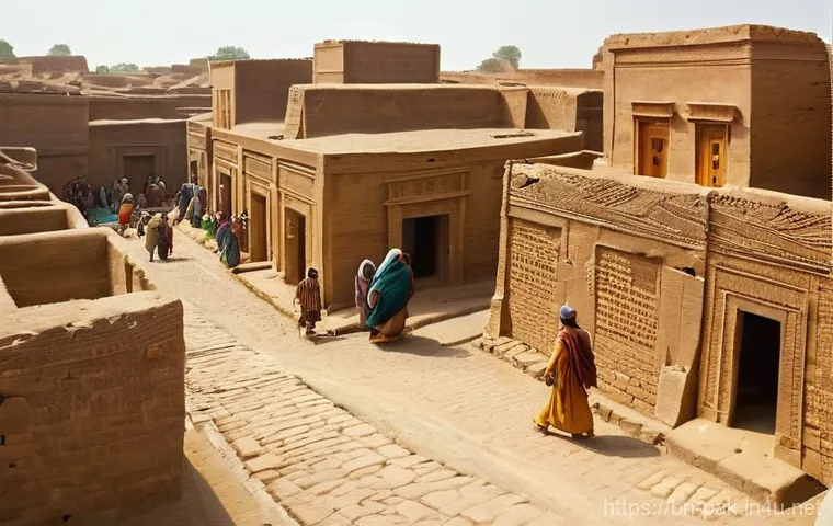 파키스탄의 현대 건축과 전통 건축 비교 - **Prompt Title: Ancient Indus Valley City Life**
**Description:** A wide shot capturing a bustli...