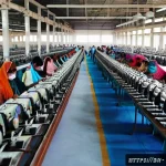 Home 20 파키스탄 주요 수출 품목 및 경제 구조 - A bustling textile factory scene in Karachi or Faisalabad industrial area, showing rows of modern se...