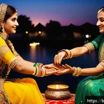 Home 18 파키스탄 전통 결혼식 문화 - A vibrant Mehndi night scene at a traditional Pakistani wedding featuring the bride and female relat...