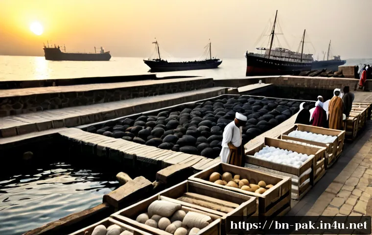 파키스탄 카라치 항구의 역사 - Photorealistic historical reconstruction of Karachi Port in the late 19th century, wide waterfront v...