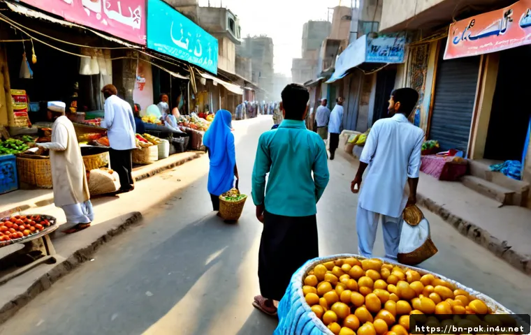 파키스탄의 경제 위기와 해결 방안 - Photorealistic wide-angle scene of a Pakistani family-run neighborhood market in Karachi, carefully ...